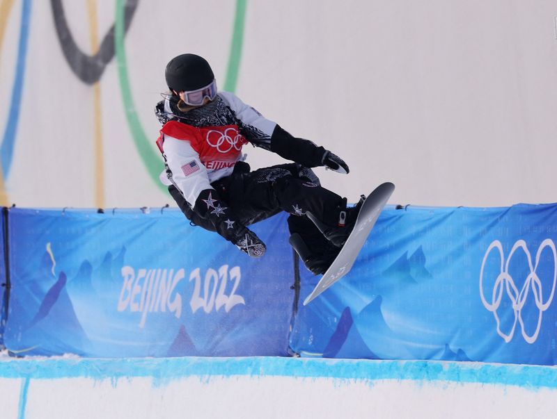 2022 Beijing Olympics - Snowboard - Men's Halfpipe Qualification Run 2 - Genting Snow Park, Zhangjiakou, China - February 9, 2022. Chloe Kim of the United States in action.