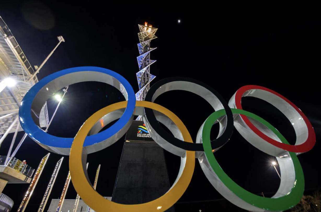 The Olympic Cauldron burns again, marking the 20-year anniversary of the Salt Lake 2002 Olympics opening ceremony at Rice-Eccles Stadium at the University of Utah in Salt Lake City on Tuesday, Feb. 8, 2022.