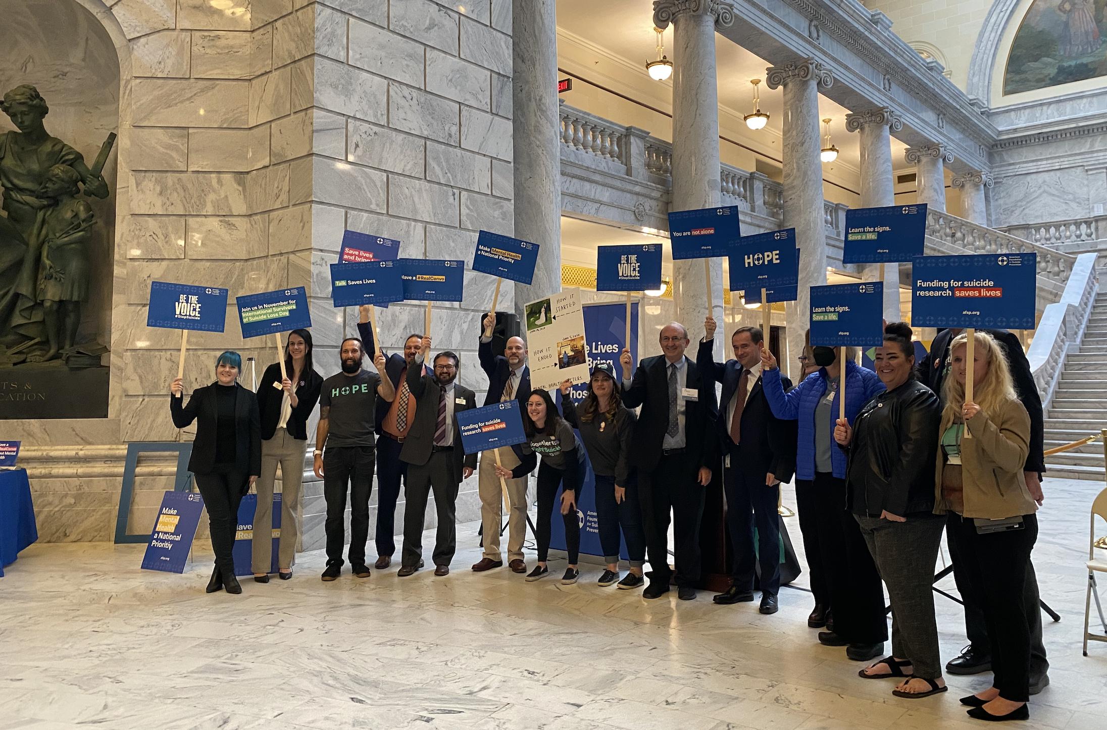 Advocates and lawmakers attend the first annual suicide prevention rally at the Utah Capitol on Tuesday. 