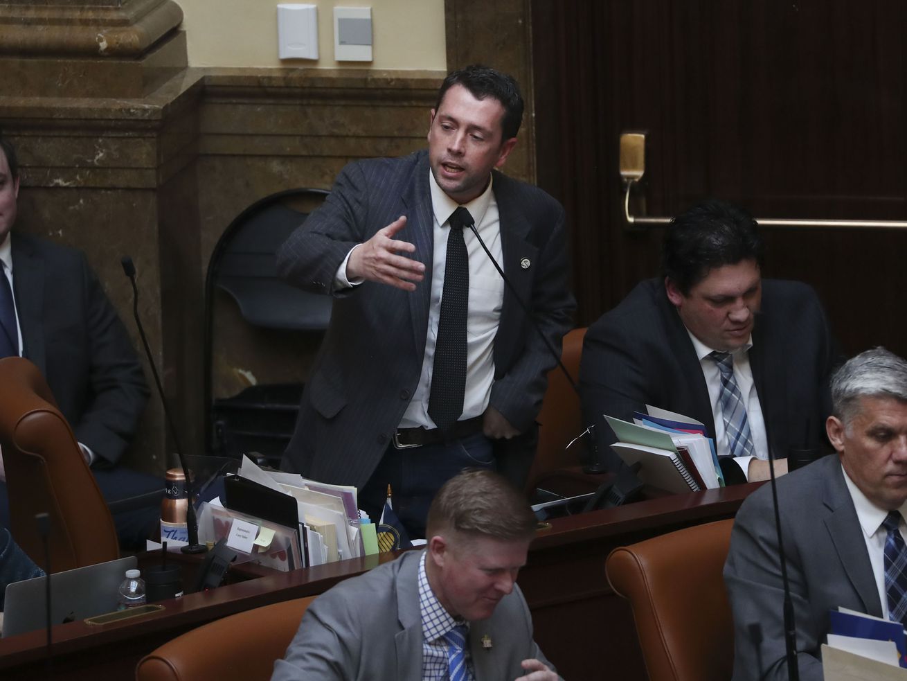 Senate Bill 59 sponsor Rep. Casey Snider, R-Paradise, speaks about the income tax rate cut bill in the House of Representatives at the Capitol in Salt Lake City on Wednesday.