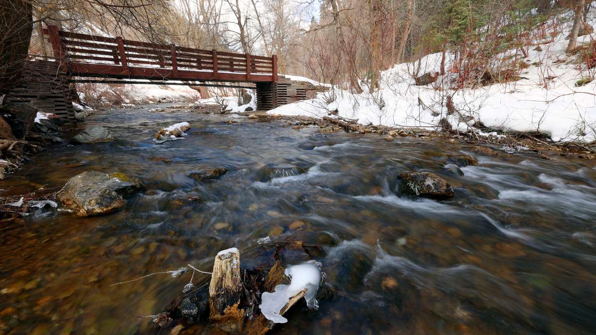 Water runs out of Tibble Fork Reservoir in American Fork Canyon on Tuesday, Feb. 1. Utah's reservoirs are currently about 54% of capacity as of Thursday.