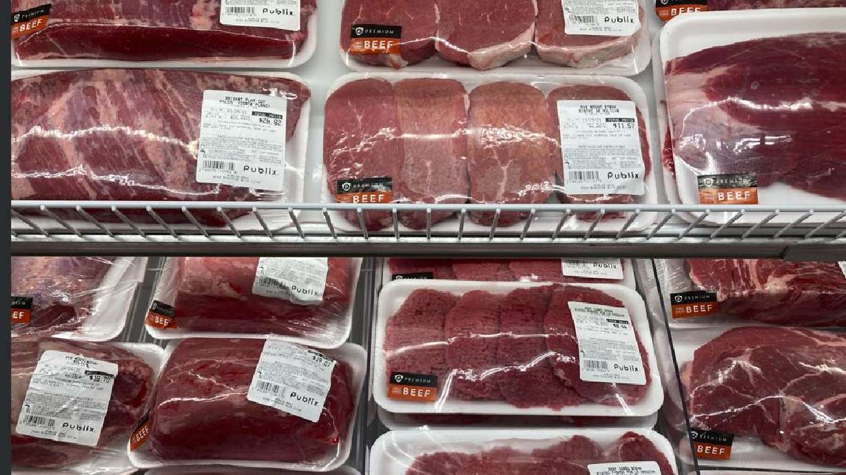 A selection of beef cuts is displayed at a Publix Supermarket, Oct. 20, 2021, in Miami. The Labor Department said Thursday that consumer prices jumped 7.5% last month compared with a year earlier, the steepest year-over-year increase since February 1982.
