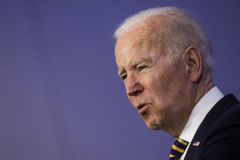 U.S. President Joe Biden delivers remarks on his administration's efforts to lower health care costs during a visit to Germanna Community College in Culpepper, Virginia, on Feb. 10.