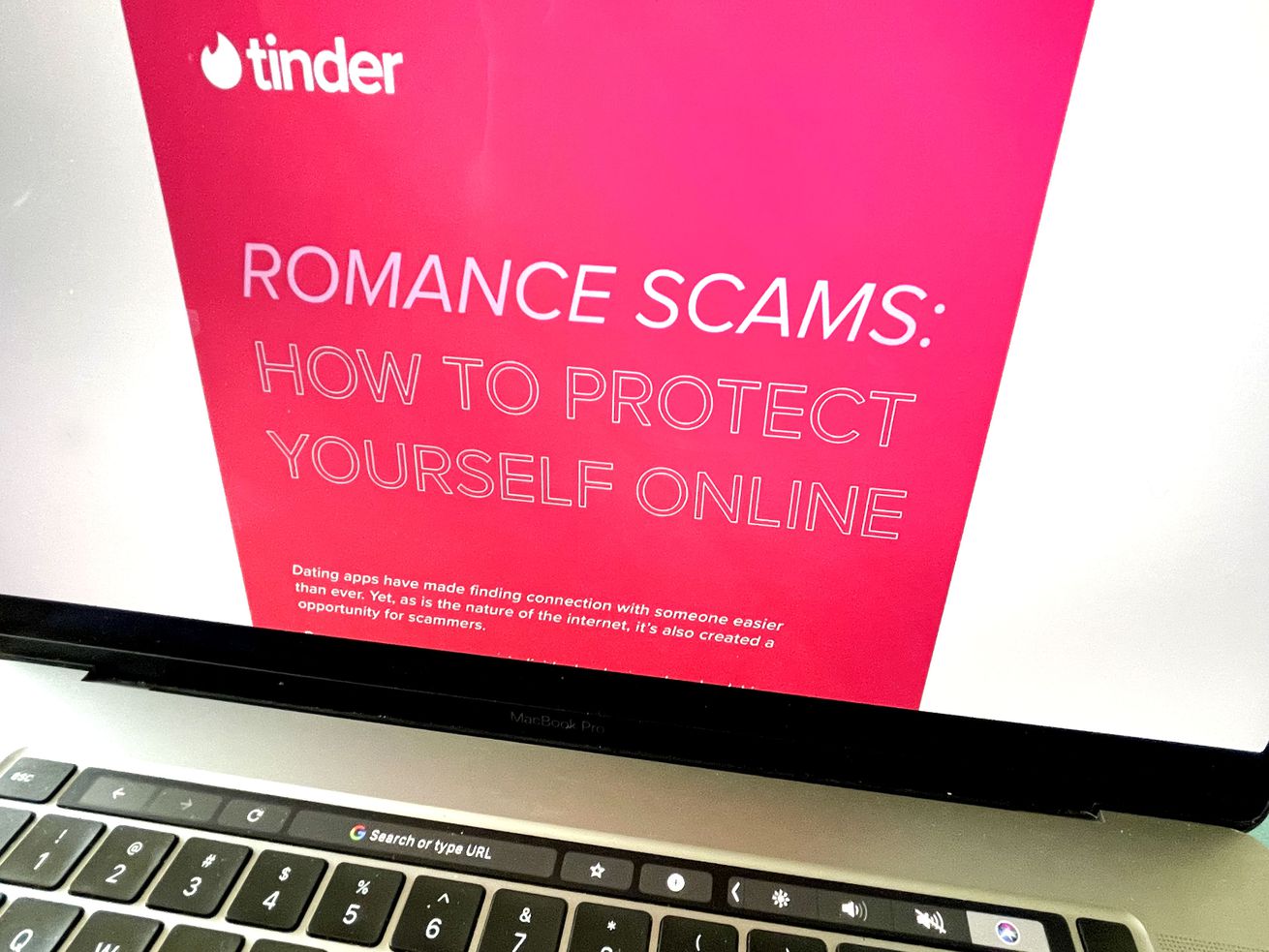 Tinder’s website, which includes advice on how to protect yourself from romance scams, is photographed on Thursday.