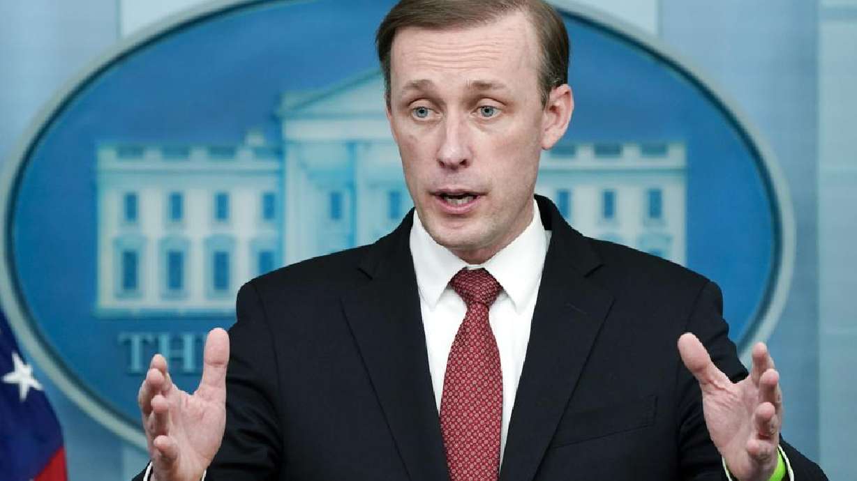 White House national security adviser Jake Sullivan gives an update about Ukraine during a press briefing at the White House, Friday in Washington.