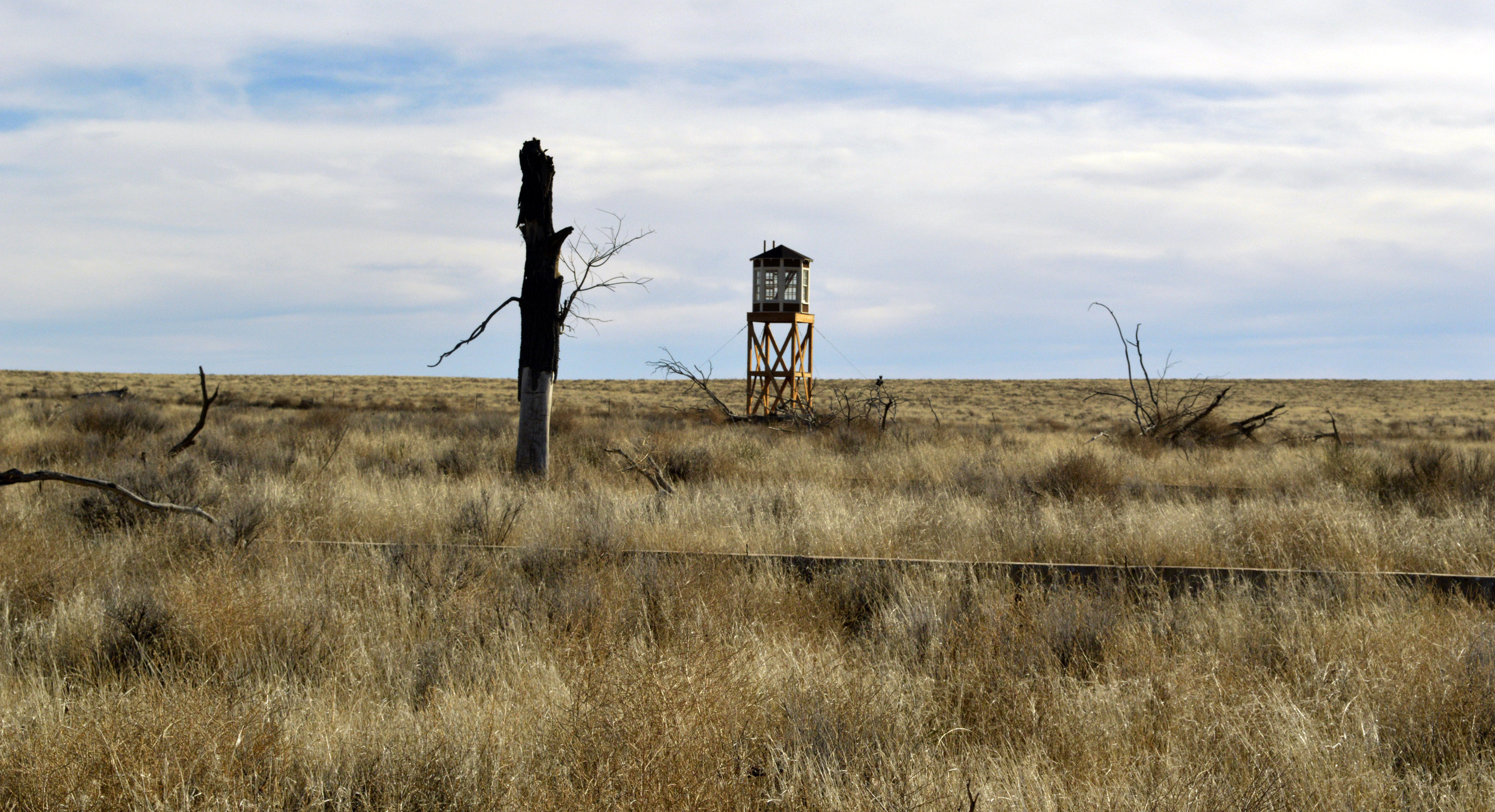 A rebuilt watchtower stands at Camp Amache, on Jan. 18, 2015, the site of a former World War II-era Japanese-American internment camp in Granada, Colo. On the eve of the 80th anniversary of the forced internment of 120,000 Japanese-Americans at the onset of World war II, Republican U.S. Sen. Mike Lee of Utah is getting backlash for holding up the creation of a national historic site at the former internment camp in extreme southeast Colorado.