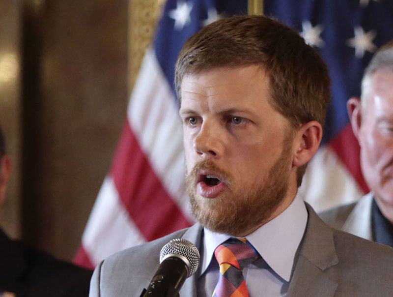 Connor Boyack, president of the Utah-based libertarian
think tank Libertas Institute, speaks at a press conference at the
Capitol in Salt Lake City on Oct. 4, 2018.