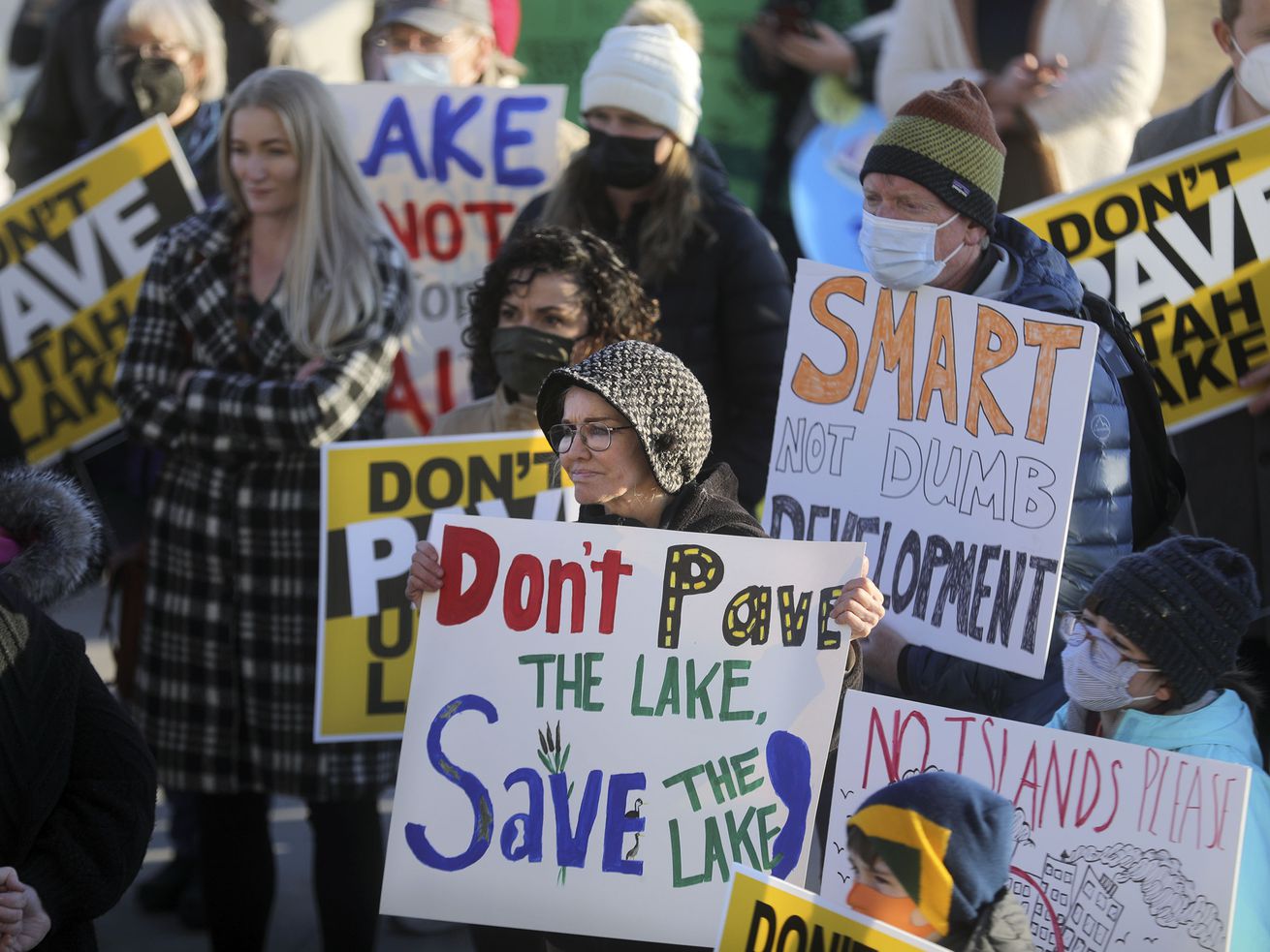 Hundreds rally against a proposed Utah Lake development plan outside of the Capitol in Salt Lake City on Monday, Feb. 7. Lake Restoration Solutions, the company behind the plan to dredge Utah Lake and create human-made islands, is facing
increasing pushback from Utah County towns like Orem, American Fork and Vineyard. The company says time will change public opinion.