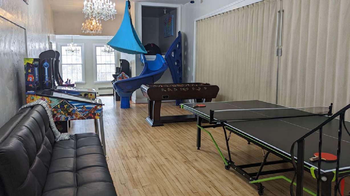 A former Latter-day Saint meetinghouse in Pocatello sleeps 40, has an arcade room, and is available to rent now.