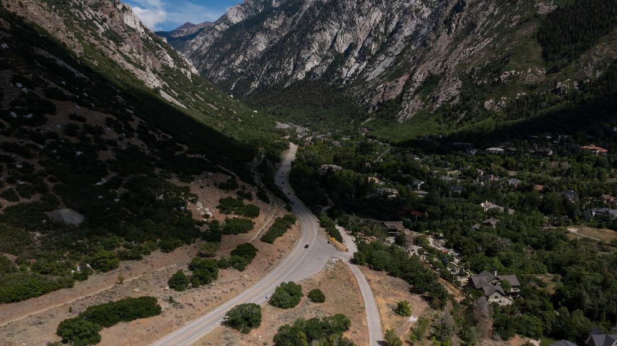 The potential site for the base station of a proposed gondola, in the bottom center of the image between North Little
Cottonwood Road and a private drive, is pictured at the base of Little Cottonwood Canyon on June 29, 2021.