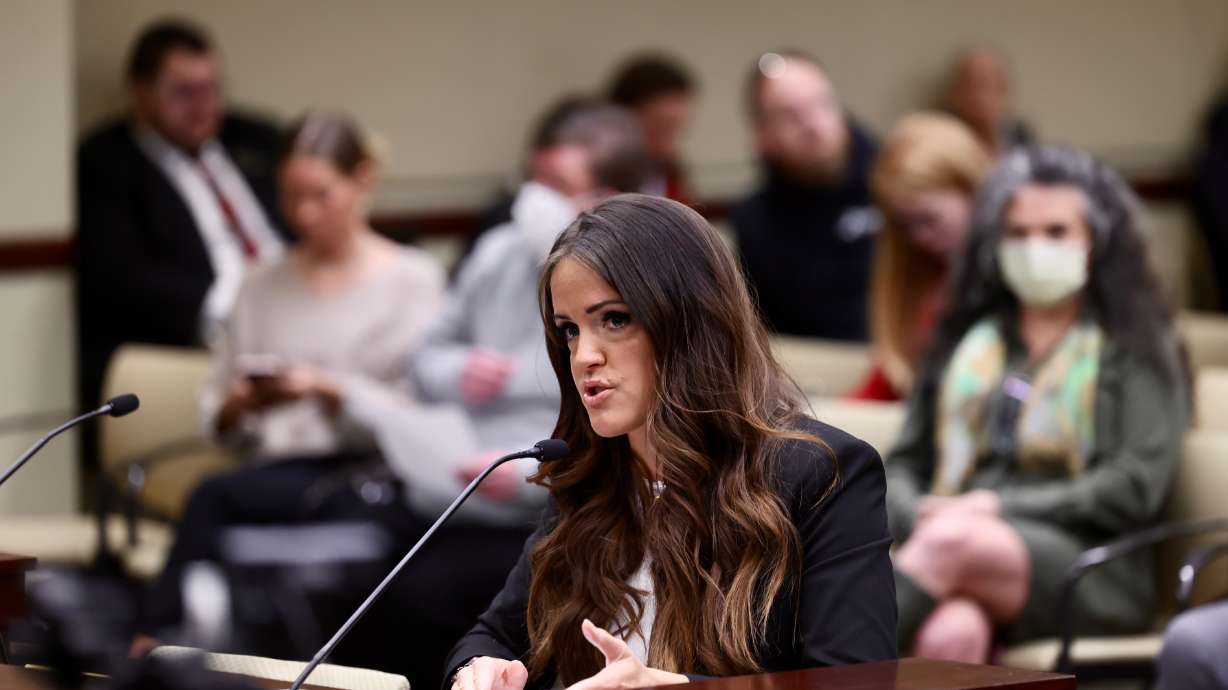Rep. Kera Birkeland, R-Morgan, the sponsor of HB11 Student Eligibility in Interscholastic Activities, speaks at a hearing Monday. The bill would appoint a commission to decide if transgender kids can play sports.