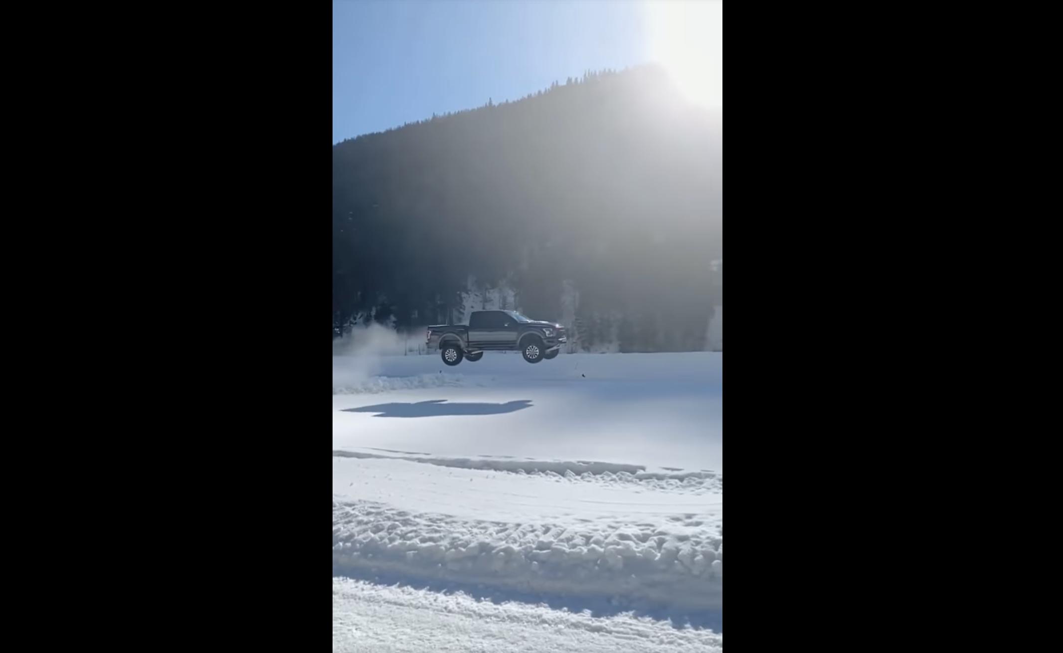 Truck catches some serious air in this video posted by Jake's Garage.