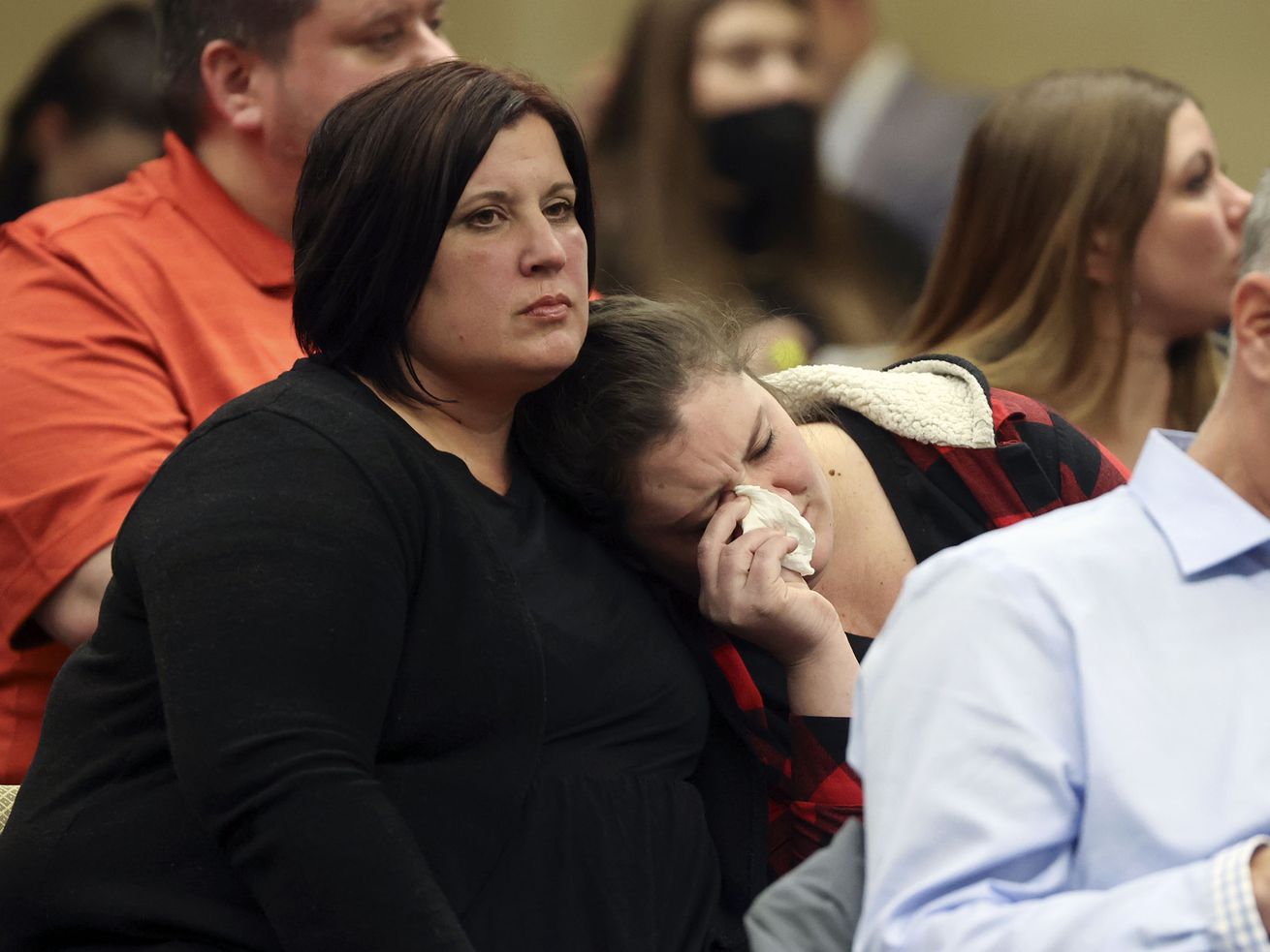 Jessica Black, mother of murdered Elizabeth "Lizzy” Shelley, is consoled as Rep. Lowry Snow, R-Santa Clara, presents HB0147 Death Penalty Modifications in the House Building in Salt Lake City on Monday.
