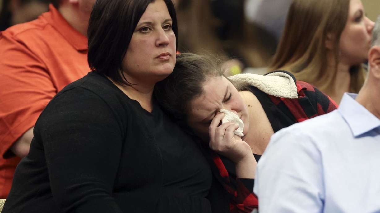 Jessica Black, mother of murdered Elizabeth "Lizzy” Shelley, is consoled as Rep. Lowry Snow, R-Santa Clara, presents HB0147 Death Penalty Modifications in the House Building in Salt Lake City on Monday.