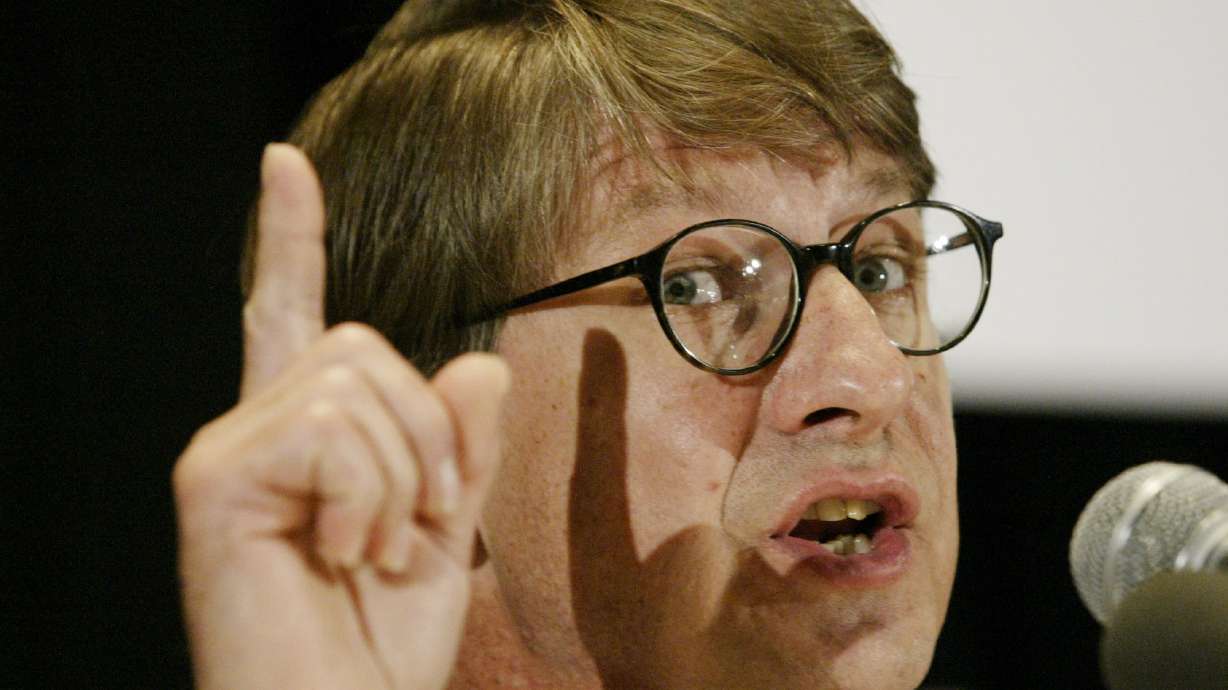 P. J. O'Rourke, author of "Peace Kills: America's Fun New Imperialism." speaks during panel discussion during a luncheon at the Book Expo America convention, Saturday, June 5, 2004, in Chicago. O’Rourke, the prolific author and satirist who re-fashioned the irreverence and “Gonzo” journalism of the 1960s counterculture into a distinctive brand of conservative and libertarian commentary, has died at age 74.