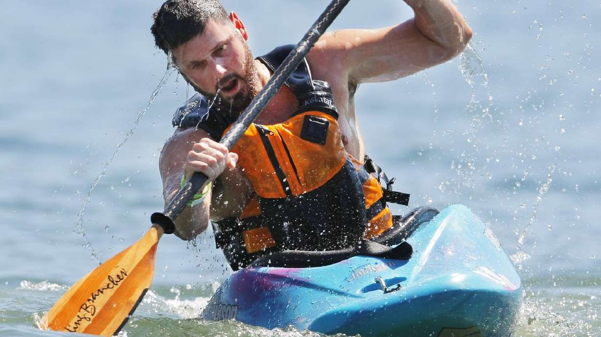 Brent Long gets in some kayak time at the Outdoor Retailers Demo Day Aug. 4, 2015, on Pineview Reservoir in Huntsville, Weber County.