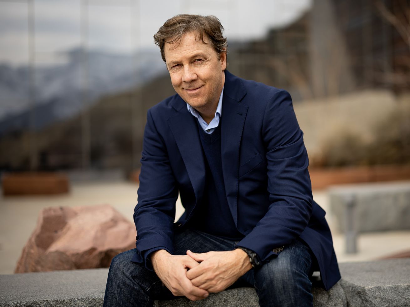 Kael Weston poses for a photo in Salt Lake City on Feb. 9. Weston is a Democrat running for U.S. Senate against incumbent Republican Sen. Mike Lee. Weston is rooting for a GOP opponent in a race to replace Lee.