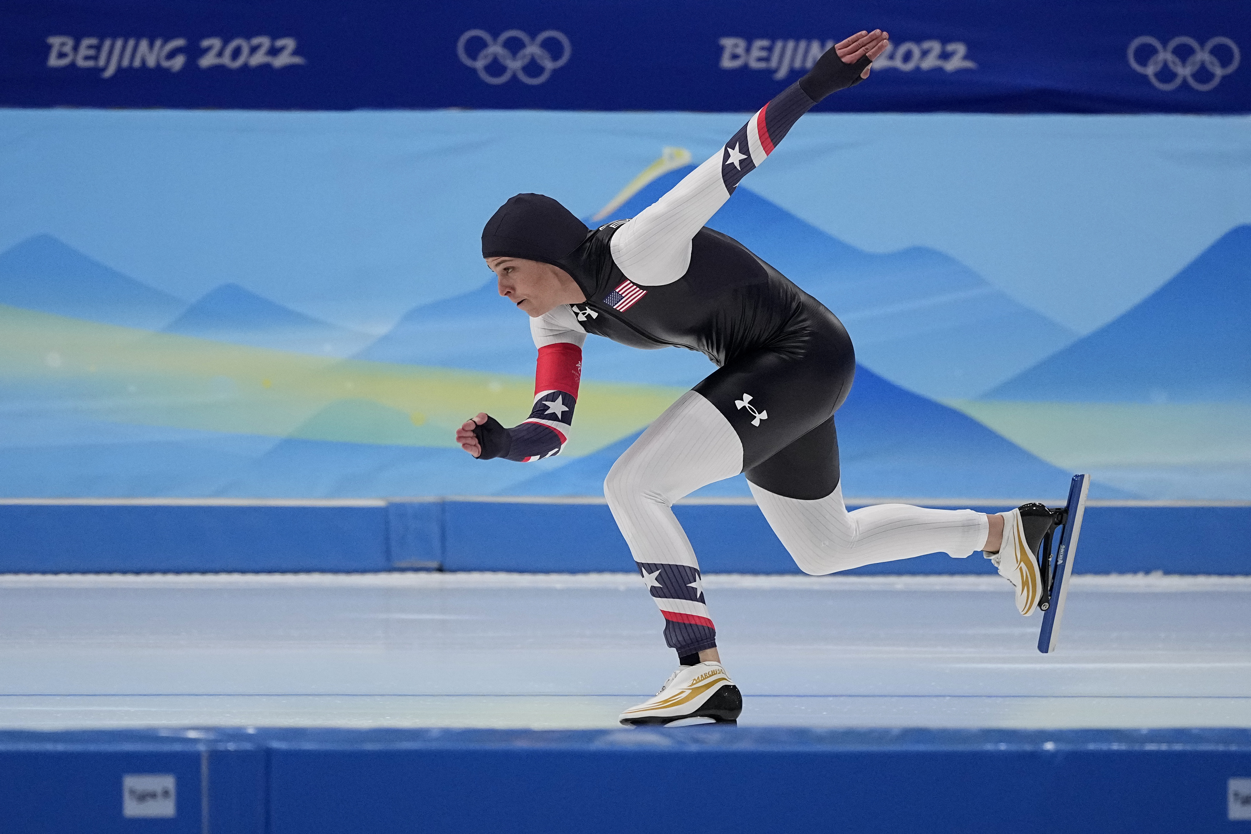 Brittany Bowe of the United States competes in the speedskating women's 500-meter race at the 2022 Winter Olympics, Sunday, Feb. 13, 2022, in Beijing.