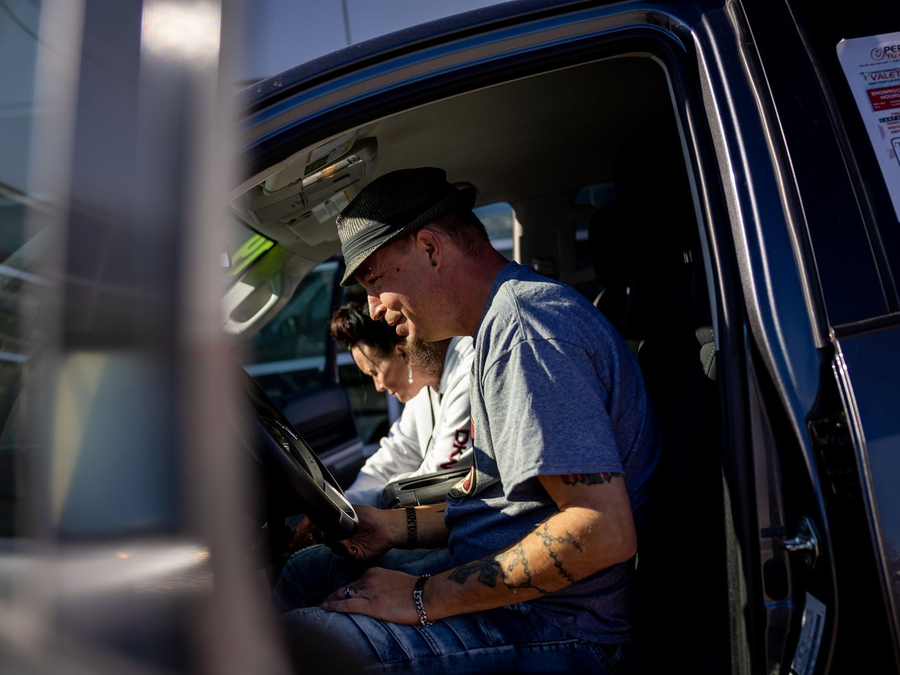 Stephen Greenwood and his fiancée, Amy Lloyd, check out a used 2019 Toyota Tundra at Performance Toyota Bountiful in Bountiful on Feb. 11.
