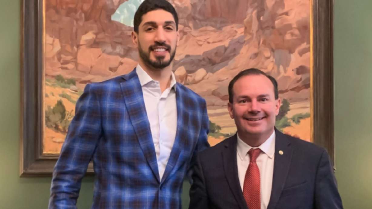 Former Jazz man Enes Kanter Freedom is pictured with Utah Sen. Mike Lee on Capitol Hill on a social media post Wednesday.