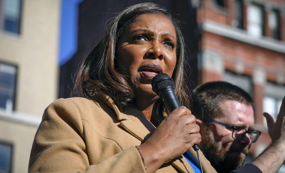 New York Attorney General Letitia James speaks during a rally in support of home care workers in New York, Dec. 14, 2021. A judge is scheduled to hear arguments Thursday in a legal fight over whether former President Donald Trump must answer questions under oath in a New York investigation into his business practices.