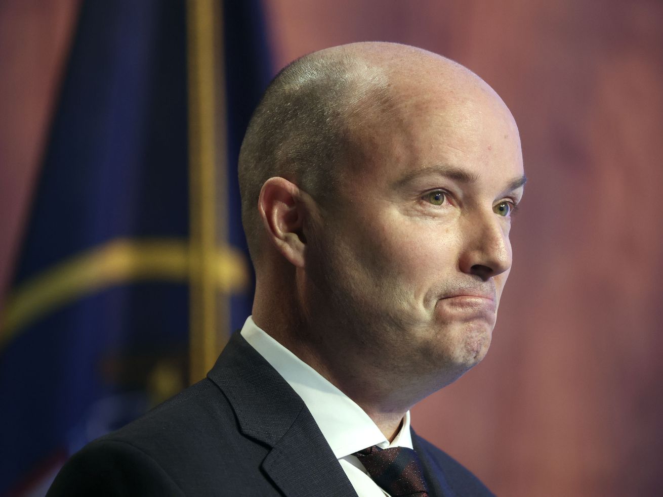 Gov. Spencer Cox speaks during his monthly news conference at PBS Utah at the Eccles Broadcast Center in Salt Lake City on Thursday.