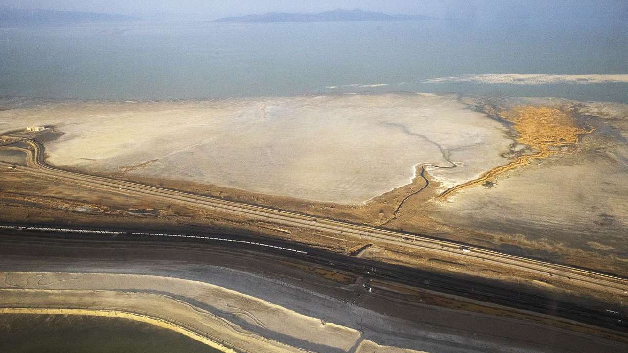 The Great Salt Lake’s low water levels are visible from
the air on Tuesday. A committee of lawmakers on
Friday unanimously approved a measure that would infuse $40 million
worth of solutions into helping the ailing lake.
