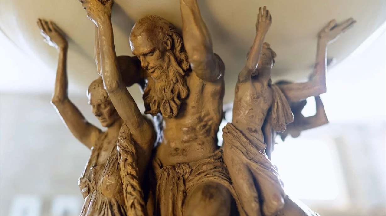 A picture of the sculptures for the Behold Your Little Ones Fountain, designed for a future park in Heber City. Steven Neal says he is creating a sculpture garden which will overlook Heber Valley and contain religious and patriotic sculptures.