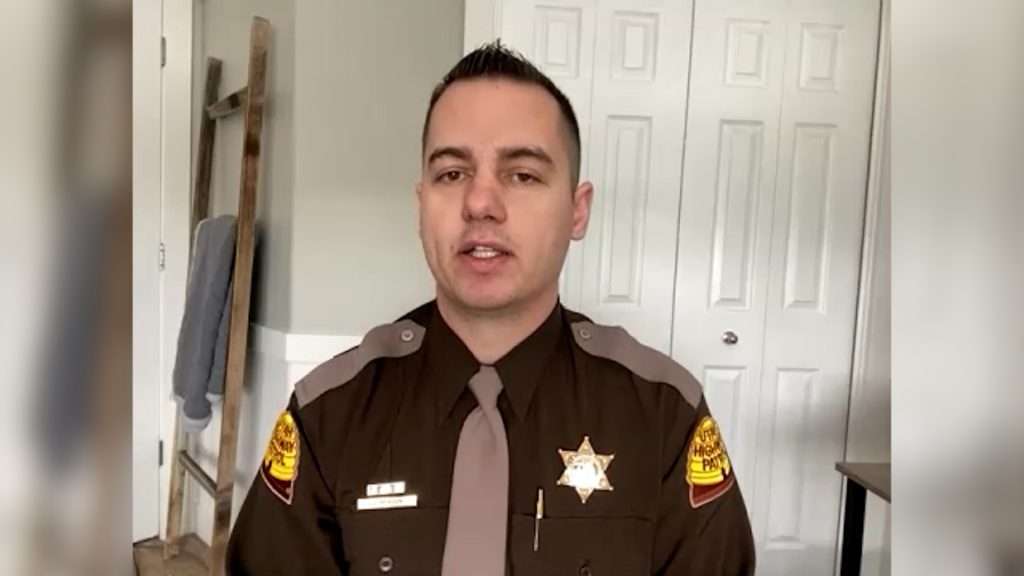 Trooper Devin Henson with the Utah Highway Patrol speaks with KSL-TV Monday after he stopped a wrong-way driver over the weekend.