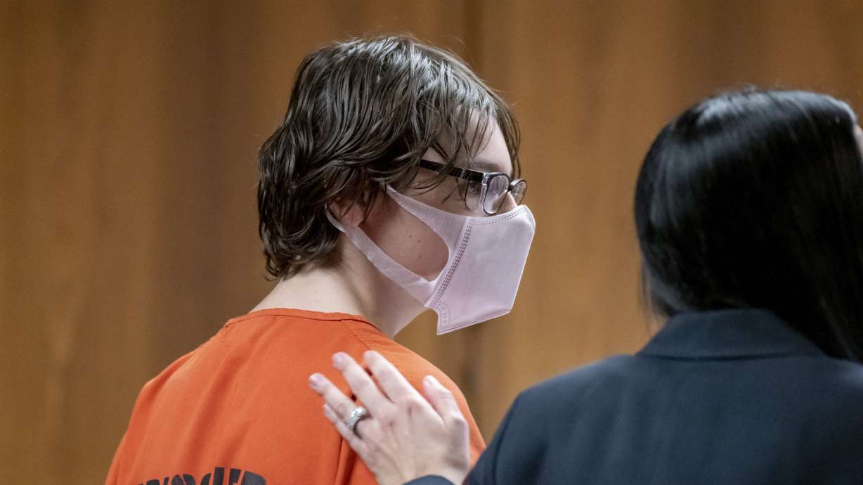 Ethan Crumbley attends a hearing at Oakland County circuit court in Pontiac, Mich., on Tuesday, Feb. 22, 2022, over the teen's placement as he awaits trial. Crumbley, 15, is charged with the fatal shooting of four fellow students and the wounding of seven others, including a teacher at Oxford High School on Nov. 30.