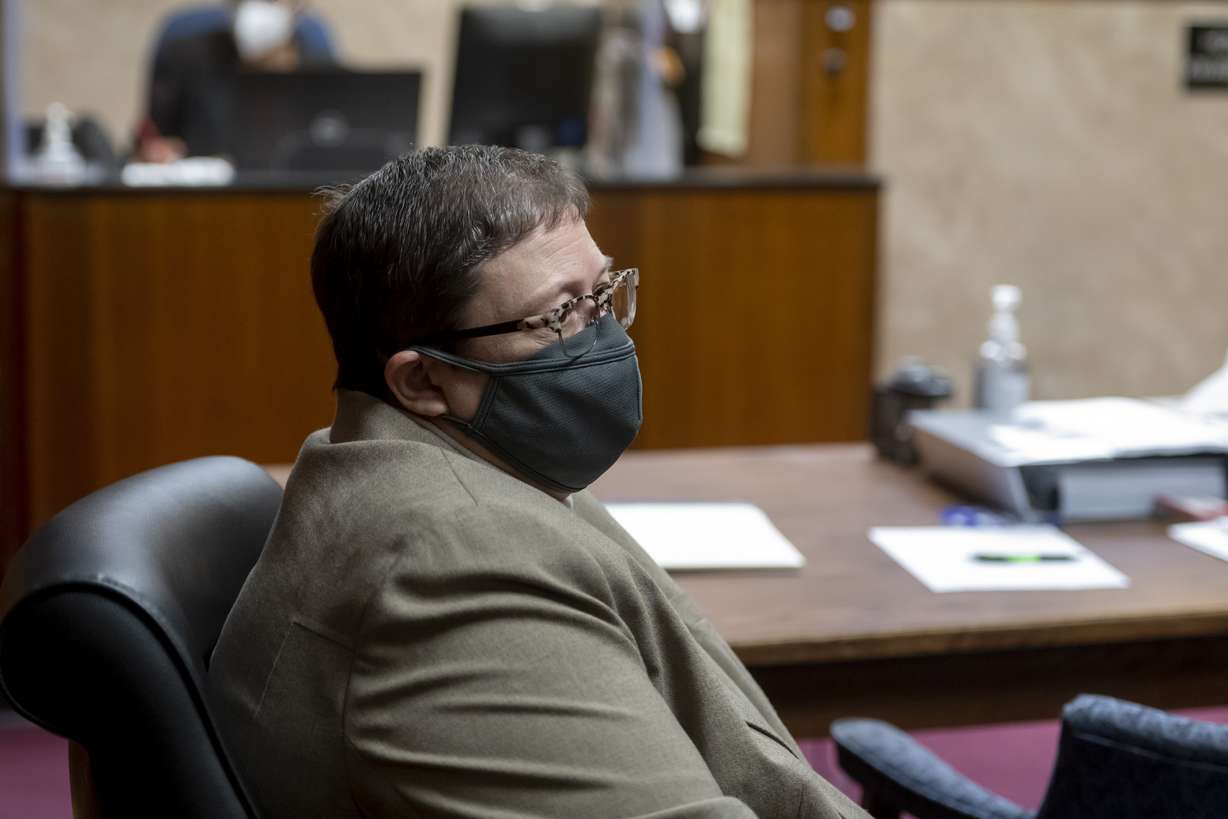 Defense attorney Amy Hopp represents her client Ethan Crumbley during a placement hearing at Oakland County circuit court in Pontiac, Mich., Tuesday, Feb. 22, 2022. Crumbley, 15, is charged with the fatal shooting of four fellow students and the wounding of seven others, including a teacher at Oxford high school on Nov. 30.
