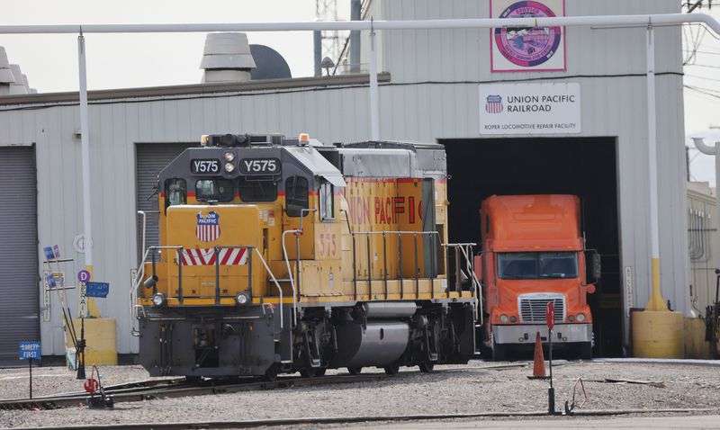 An engine at the Union Pacific Roper yard in South Salt
Lake is pictured on Tuesday.