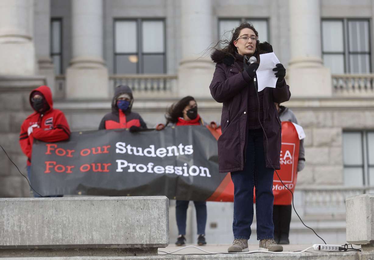 Shantelle Ford, 2015 Granite School District Teacher of the Year, speaks at a rally in support of public schools outside of the Capitol in Salt Lake City on Tuesday.