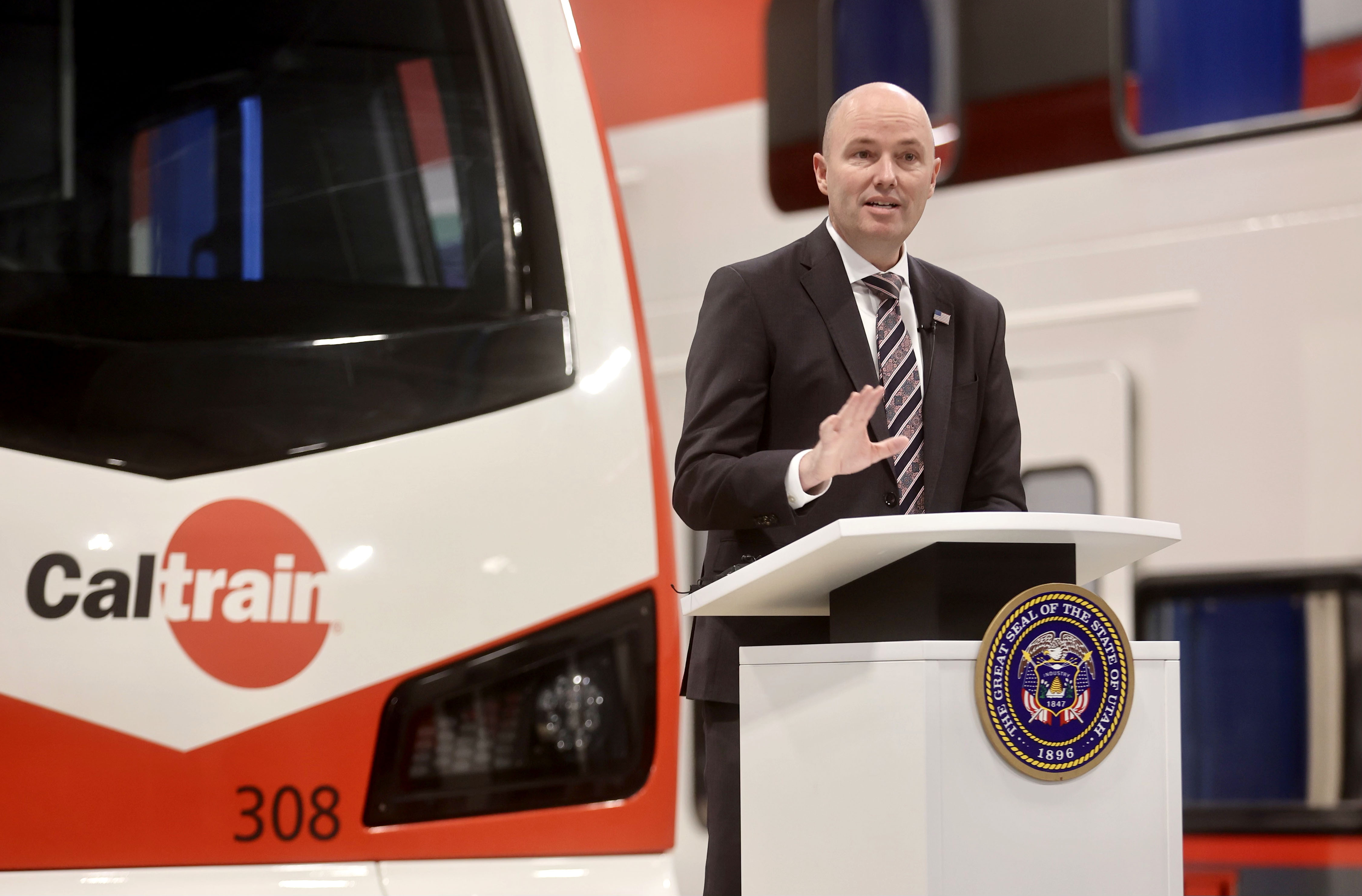 Utah Gov. Spencer Cox speaks about the Adopt-A-School initiative in Salt Lake City Wednesday. The program invites employers to support K-12 students in Utah in a unique partnership.