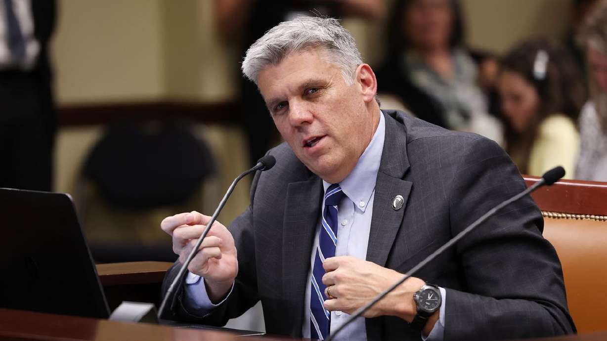 Rep. Phil Lyman, R-Blanding, testifies about his bill, HB371, in the House Government Operations Standing Committee at the
Capitol in Salt Lake City on Wednesday. The bill, which failed to advance from the committee, would have returned Utah to in-person voting by default rather than mail-in voting, among other changes to election processes.