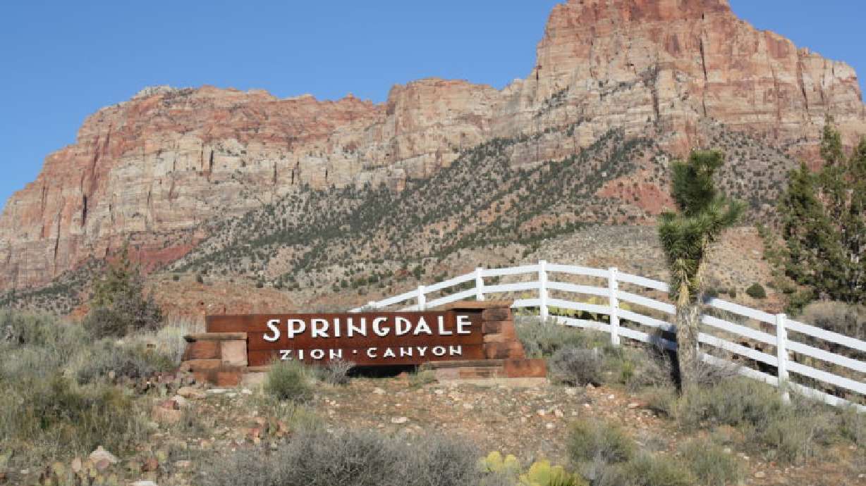 Springdale’s iconic entrance sign in Springdale, Utah, March 4, 2020. A task force has been created and will analyze options and recommendations to decide the best way forward when it comes to transient lodging.