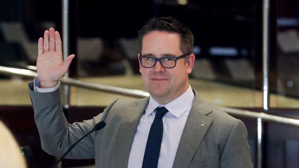 Salt Lake County Councilman David Alvord takes the oath of office at the Salt Lake County Government Center on Jan. 4, 2021. He was criticized Thursday after sharing his thoughts about Russia's ongoing invasion of Ukraine.