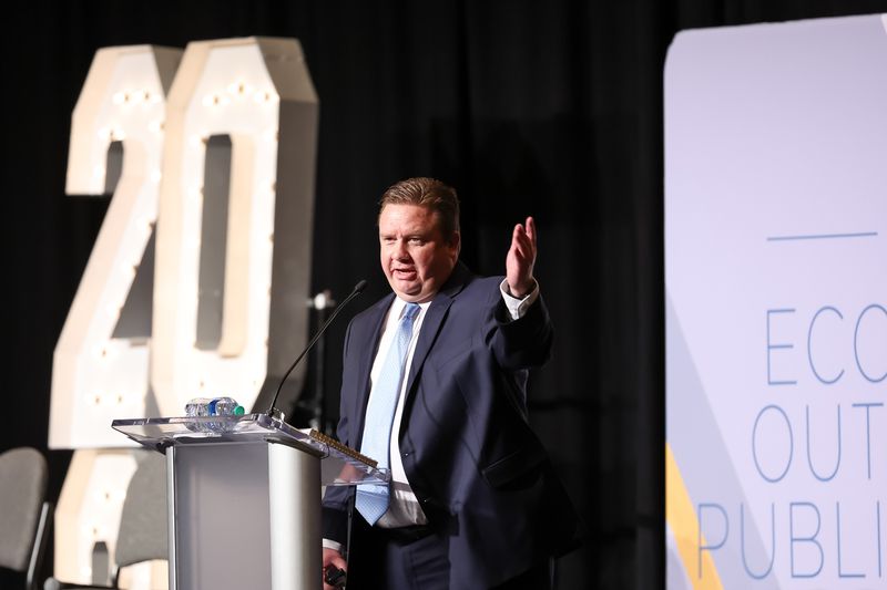 Phil Dean, public finance senior research fellow at the
Kem C. Gardner Policy Institute, speaks at the 2022 Utah Economic
Outlook & Public Policy Summit at the Grand America in Salt
Lake City on Jan. 13.
