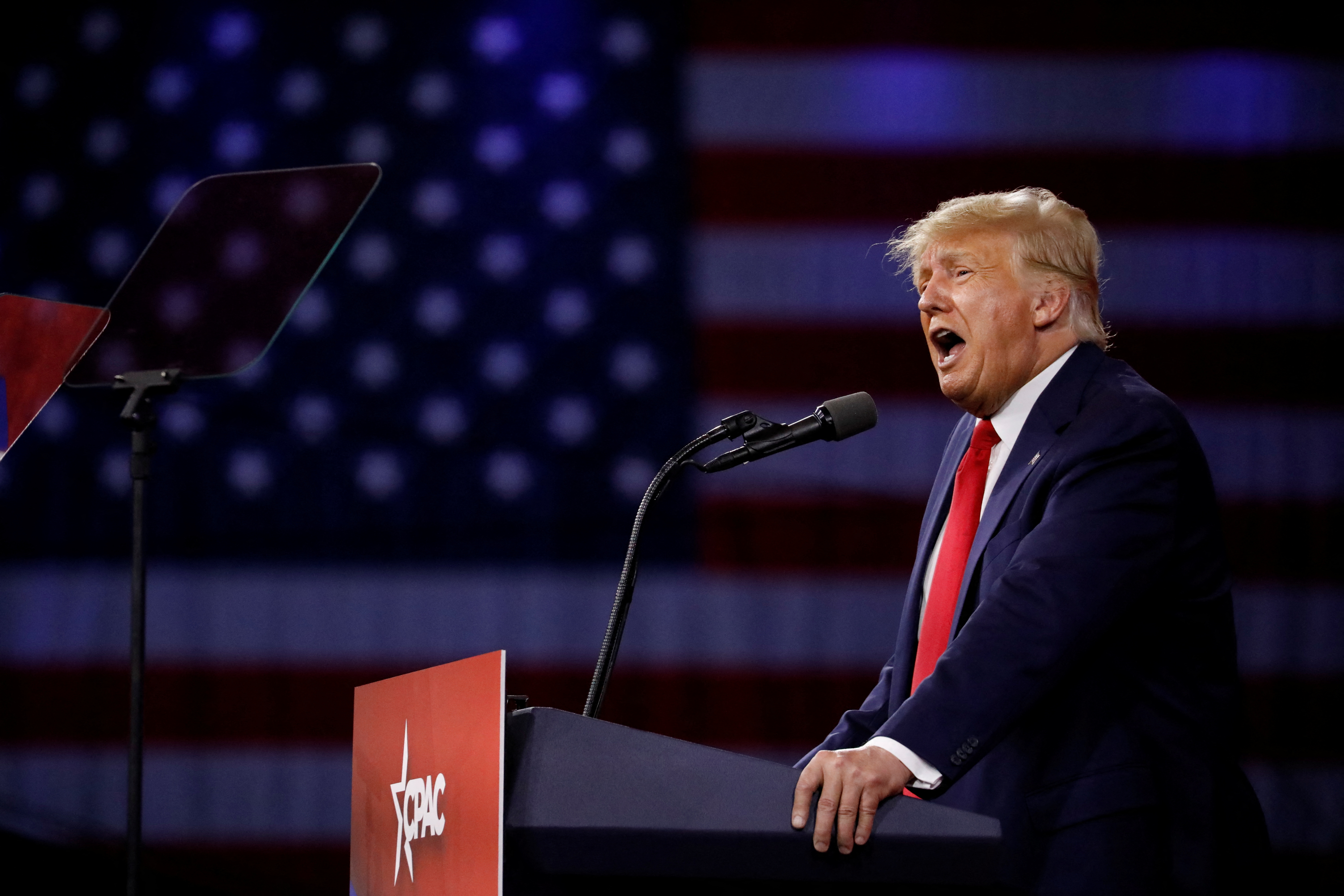 Former President Donald Trump speaks during the Conservative Political Action Conference in Orlando, Florida Saturday and condemned Russia's invasion of Ukraine, saying he was praying for Ukrainians. He also hinted at a run for the White House in 2024. 