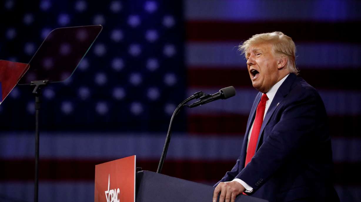 Former President Donald Trump speaks during the Conservative Political Action Conference in Orlando, Florida Saturday and condemned Russia's invasion of Ukraine, saying he was praying for Ukrainians. He also hinted at a run for the White House in 2024.