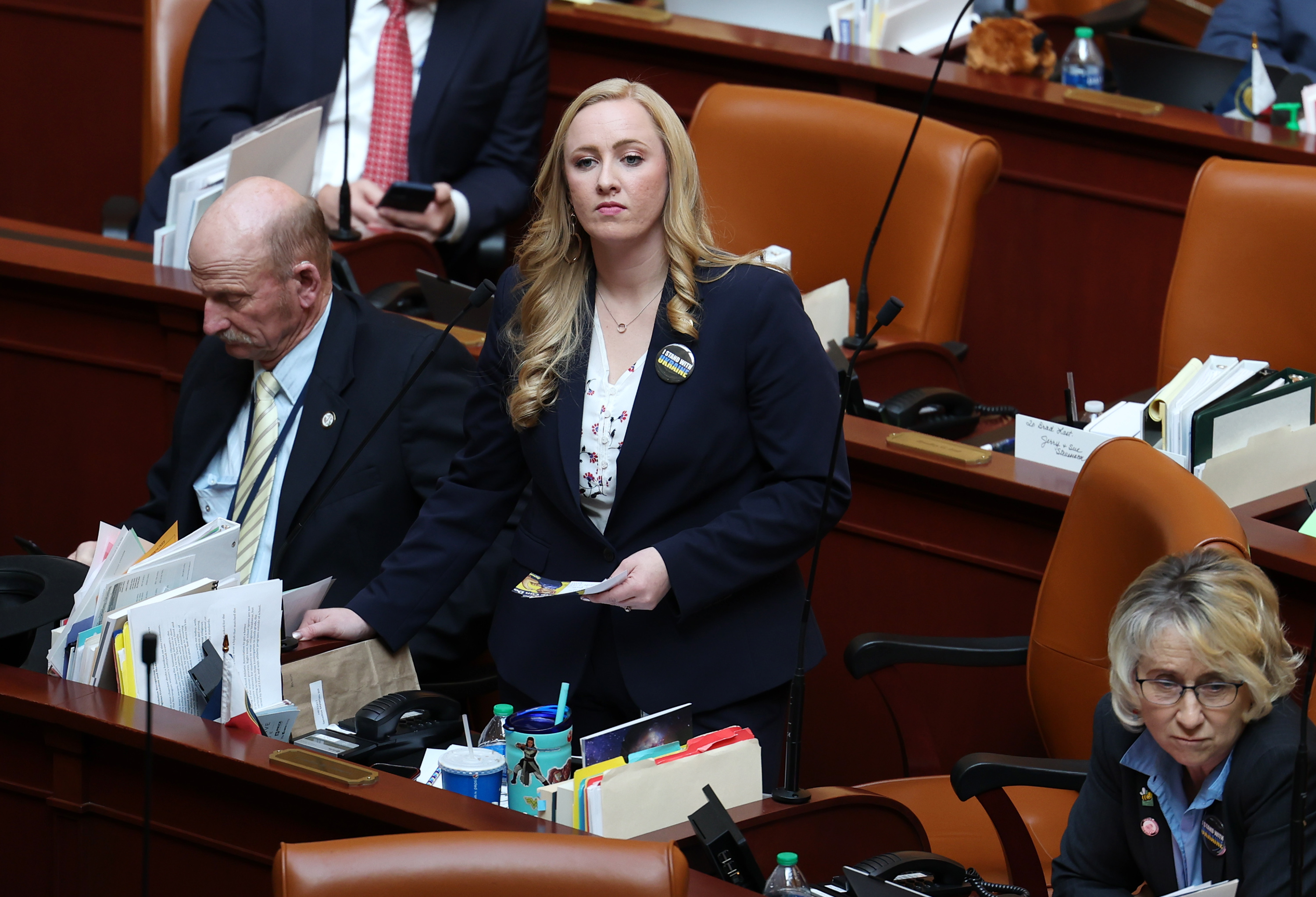 Rep. Candice Pierucci, R-Herriman, listens as other Representatives discuss her bill, HB331, the Hope Scholarship bill, in the House of Representatives at the Capitol in Salt Lake City on Monday.