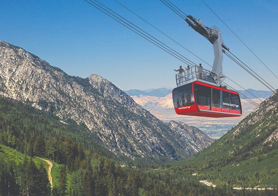 An artist rendering of a new tram cabin at Snowbird Resort. The tram will feature a rooftop deck atop the cabin riders can use during the summer.