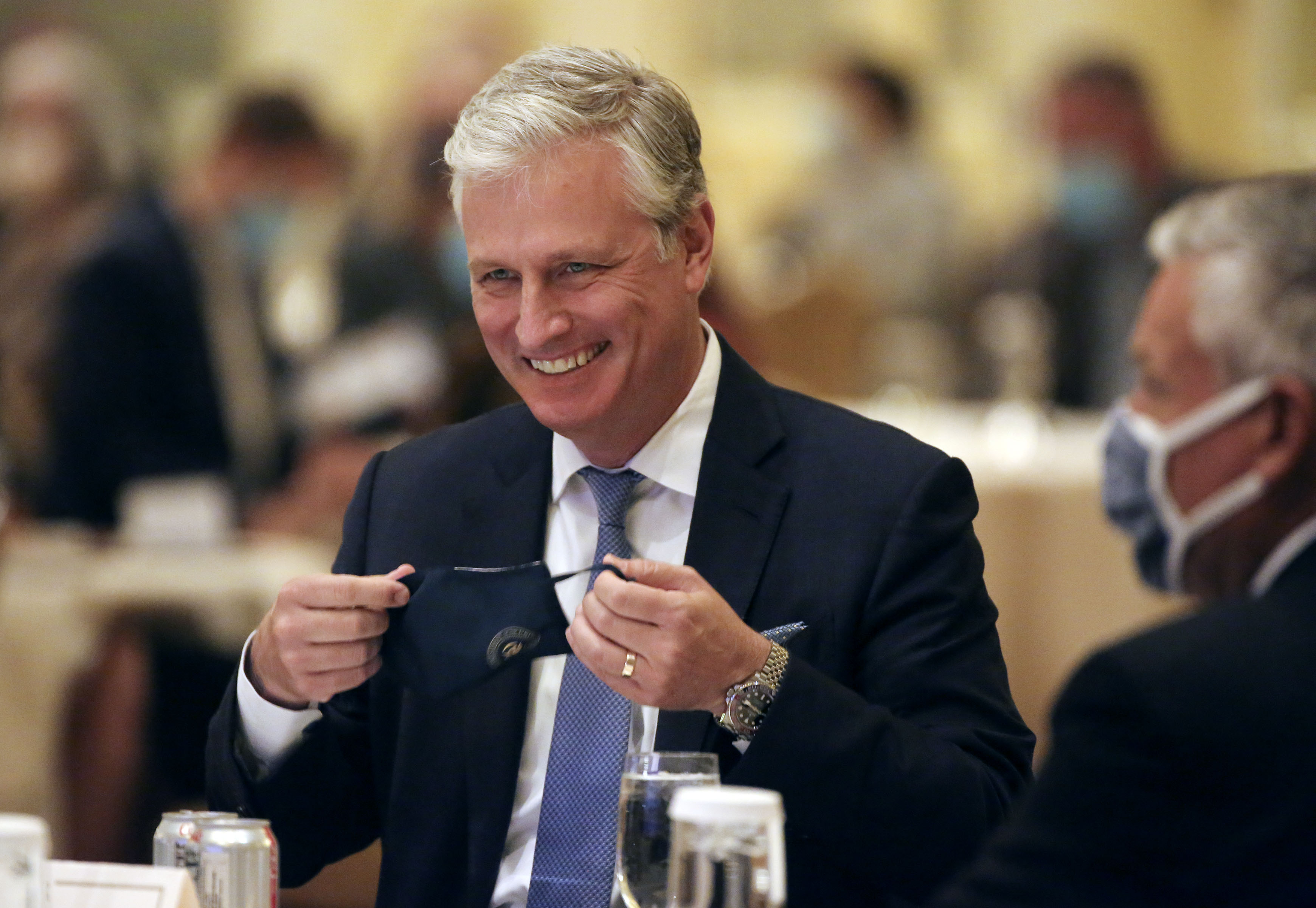 Former National Security Adviser Robert C. O'Brien attends an event at the Grand America Hotel in Salt Lake City on Oct. 8, 2020. On Tuesday, O'Brien compared Ukraine President Volodymyr Zelenskyy to American folk hero Davy Crockett.