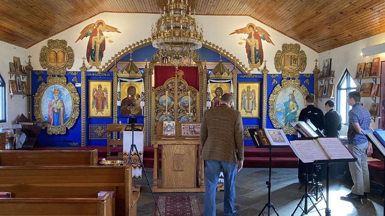 A view inside St. Mary Ukrainian Orthodox Church in Jones, Oklahoma. It is one of many churches across the country praying for peace in Ukraine.