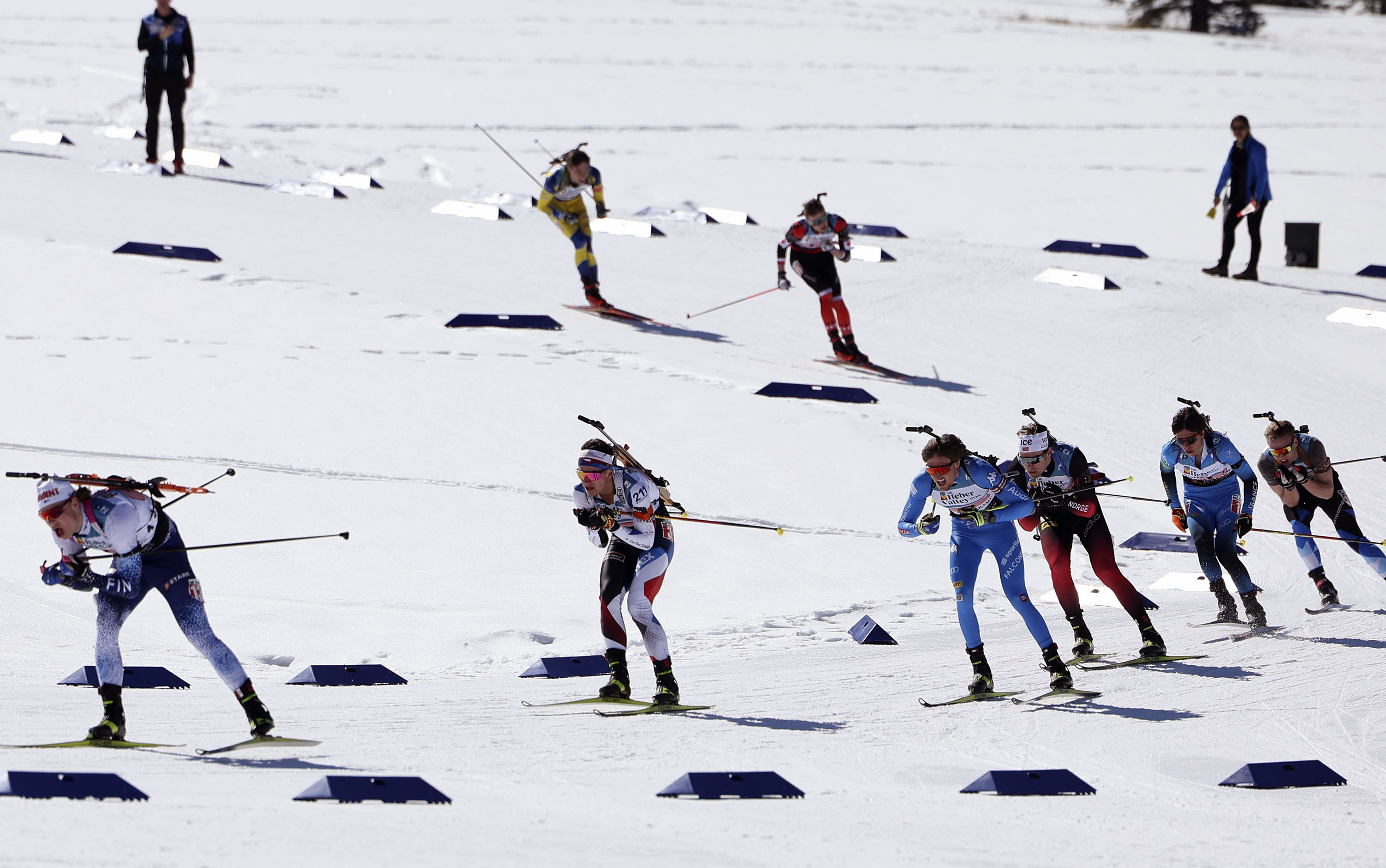 Skiers compete in the 2022 Biathlon Youth and Junior World Championships at Soldier Hollow Nordic Center in Midway on Wednesday. A team of eight young Russian biathletes were banned from competing by the international federation as a show of solidarity with Ukraine