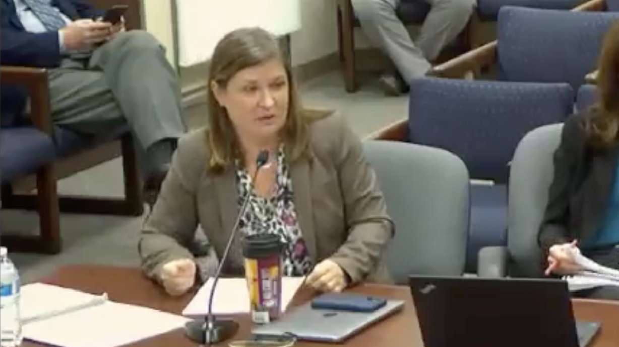 Salt Lake County Mayor Jenny Wilson presents her proposal for federal funds related to COVID-19 recovery during a meeting Tuesday.