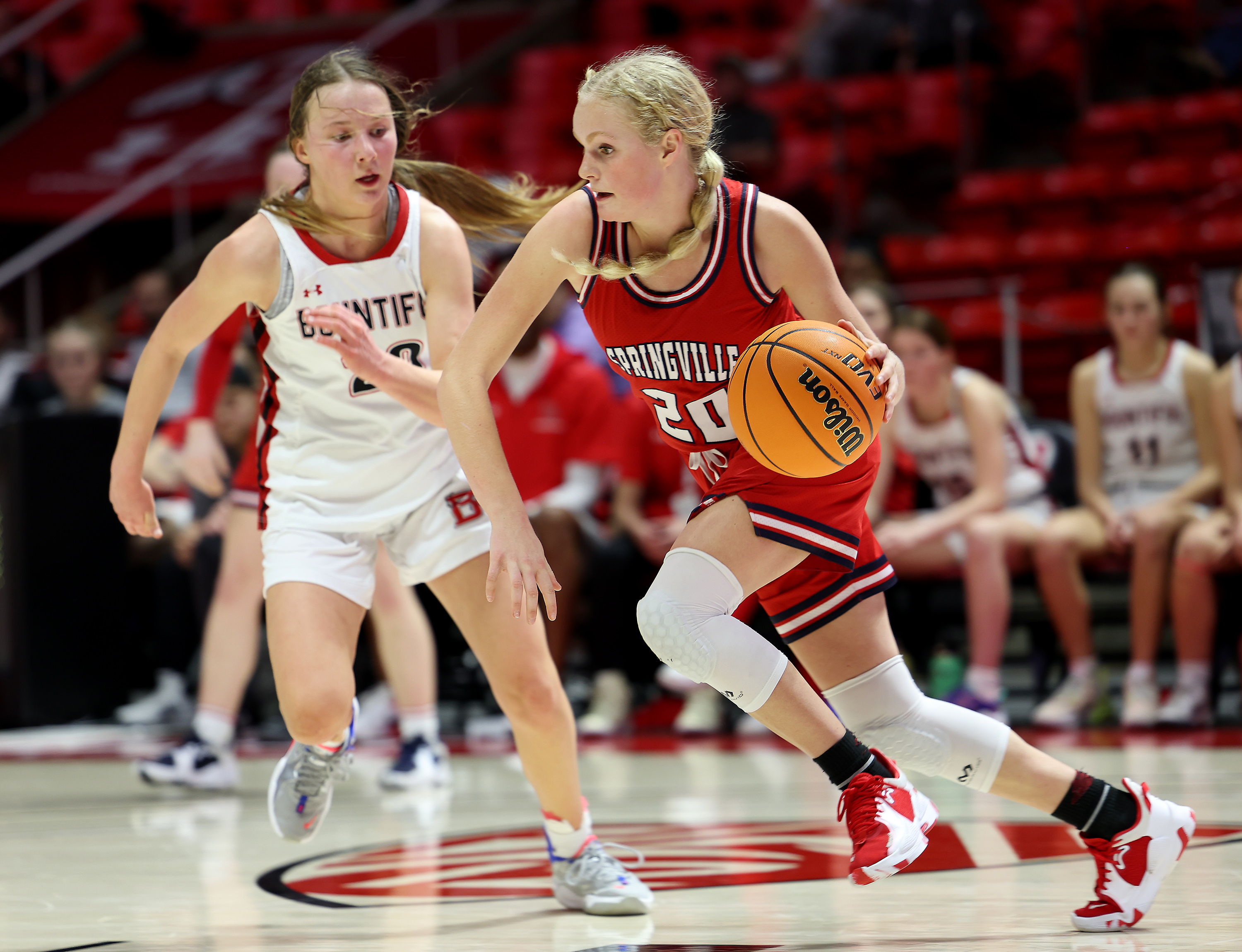 Springville and Bountiful play in a 5A semifinal game at the Huntsman Center in Salt Lake City on Wednesday, March 2, 2022. Springville won 41-21.