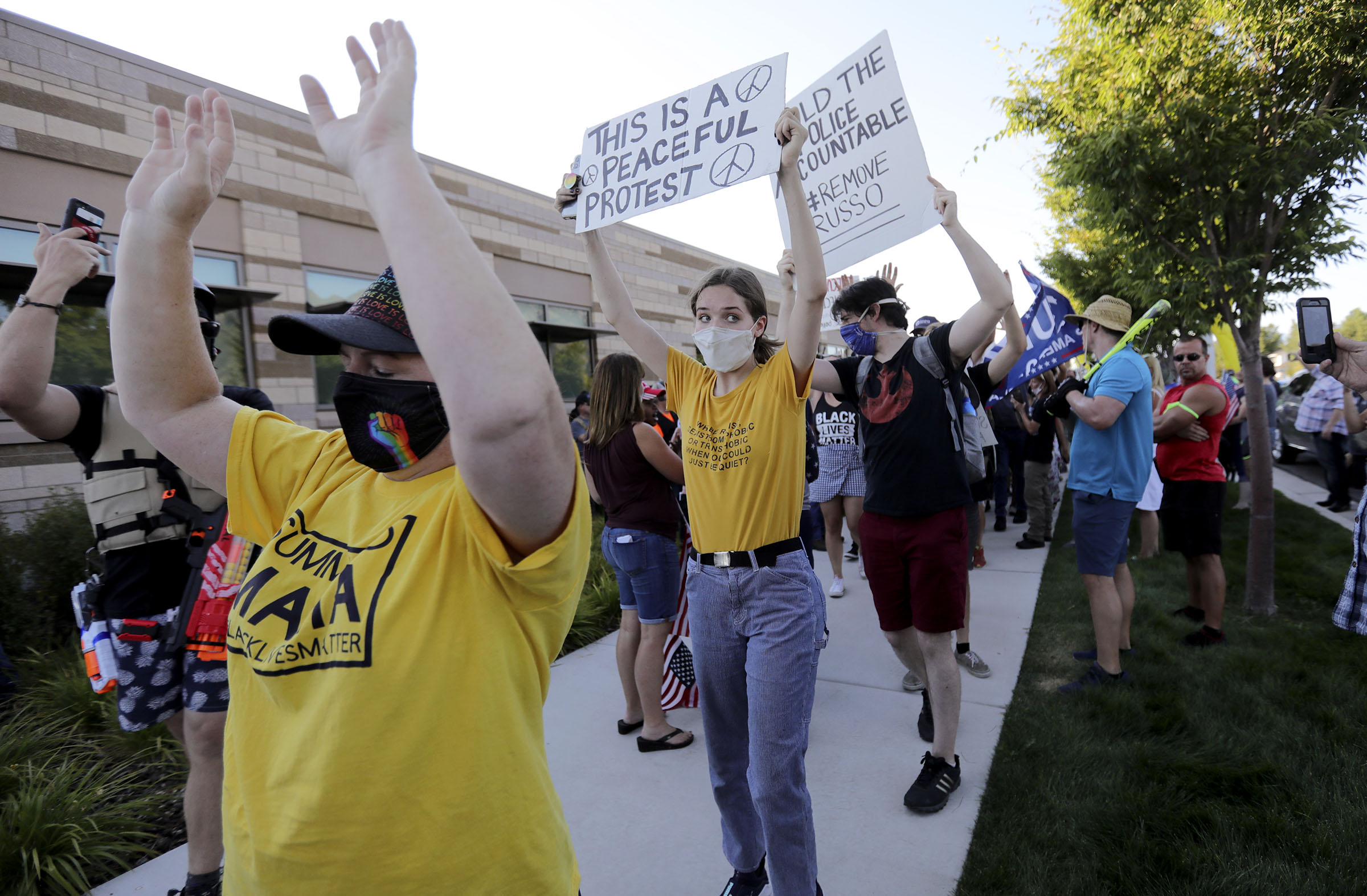 Protesters against police brutality gather outside of the Cottonwood Heights Police Department in Cottonwood Heights on Aug. 3, 2020. Utah legislators passed a number of bills this session aimed at improving trust in law enforcement amid ongoing national outrage over officer-involved deaths. 