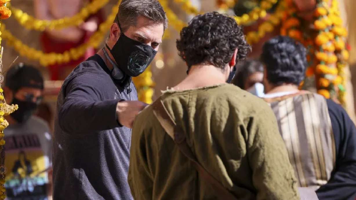 Director Dallas Jenkins talks with George Harrison Xanthis, who plays John, during filming of a faith-based series on the life of Jesus Christ called “The Chosen” at the Jerusalem set in Goshen, Utah County, on Oct. 19, 2020. Jenkins spoke at Utah State University on March 2.
