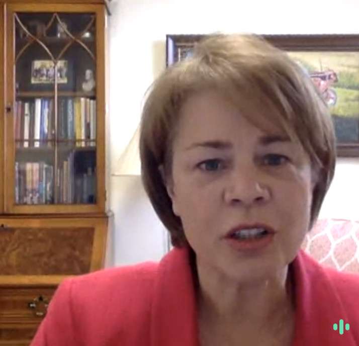 Sister Sharon Eubank, president of Latter-day Saint Charities, speaks from her home in Utah during a virtual leadership summit hosted by Horasis USA, part of an independent international think tank, on Friday, March 4, 2022.